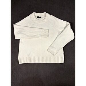 Gap Sweater Womens Small Petite Cream Cotton Raglan Sleeves‎ Tight Knit Ribbed